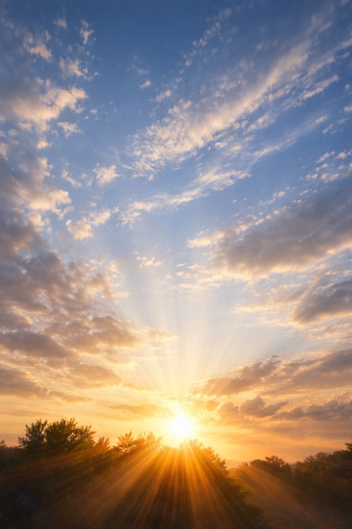 Goldene Sonnenstrahlen hinter Bäumen